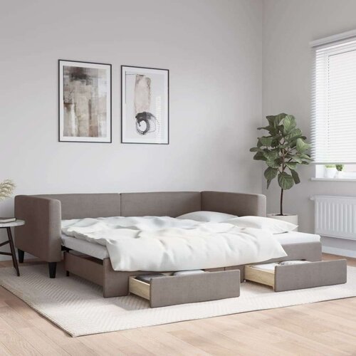  Izvlečna dnevna postelja s predali taupe 100x200 cm blago Cene