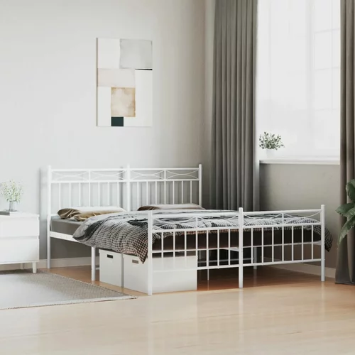 vidaXL Metalni okvir kreveta uzglavlje i podnožje bijeli 160x200 cm