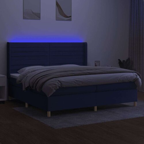  Krevet box spring s madracem LED plavi 200x200 cm od tkanine Slike