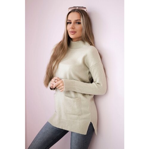 Kesi Sweater with stand-up collar beige Cene