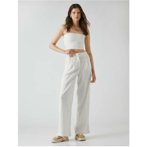 Koton Linen Blended Palazzo Trousers Wide Leg Normal Waist Pleated