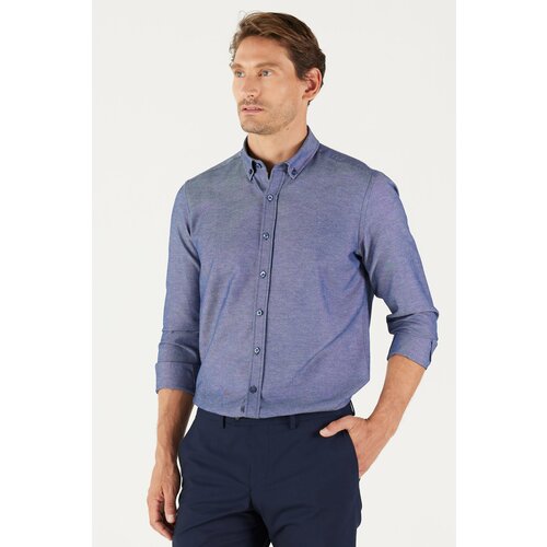 AC&Co / Altınyıldız Classics Men's Navy Blue Buttoned Collar Cotton Slim Fit Slim-fit Oxford Shirt. Slike
