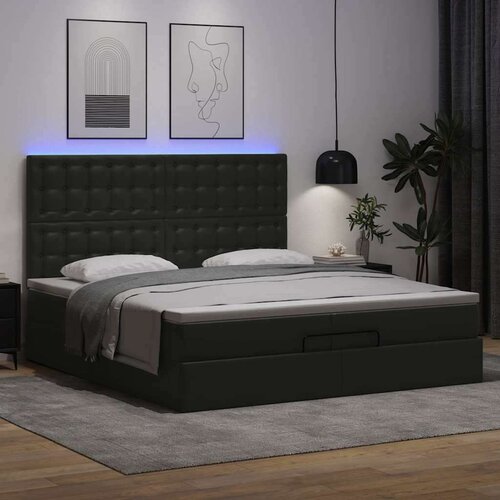 vidaXL Otomanski posteljni okvir z vzmetnicami črn 200x200cm um. usnje Cene