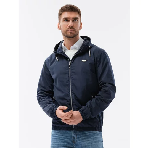 Ombre Men's hooded windbreaker jacket with classic cut - navy blue