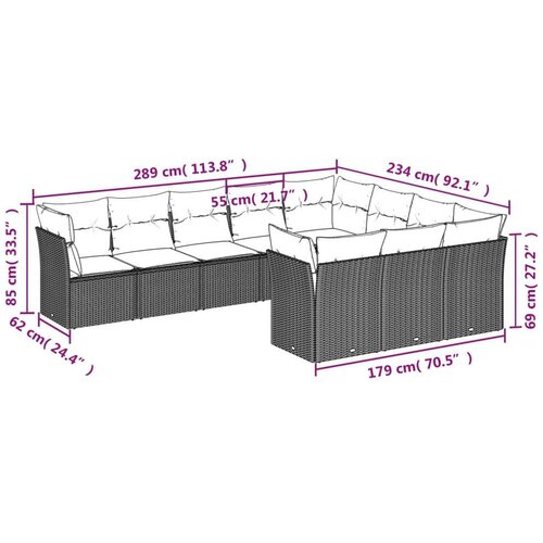 vidaXL 10-dijelni set vrtnih sofa poliratan s jastucima svijetlosivi Cene