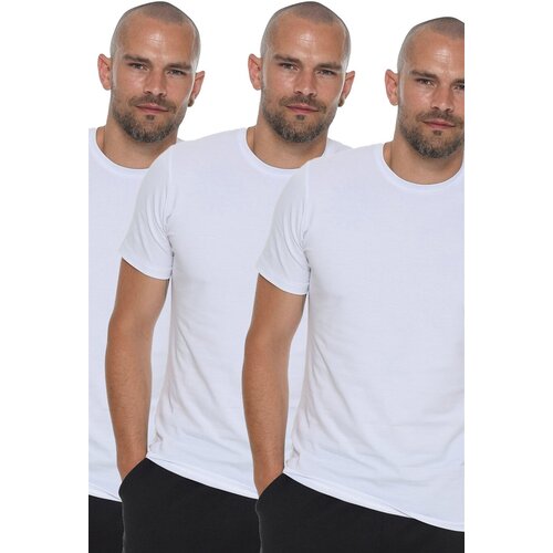 Dewberry TRIPLE SET T8569 BIKE COLLAR MEN'S T-SHIRT-WHITE-WHITE-WHITE Slike