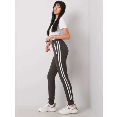 Fashion Hunters Dark khaki sweatpants with stripes Slike