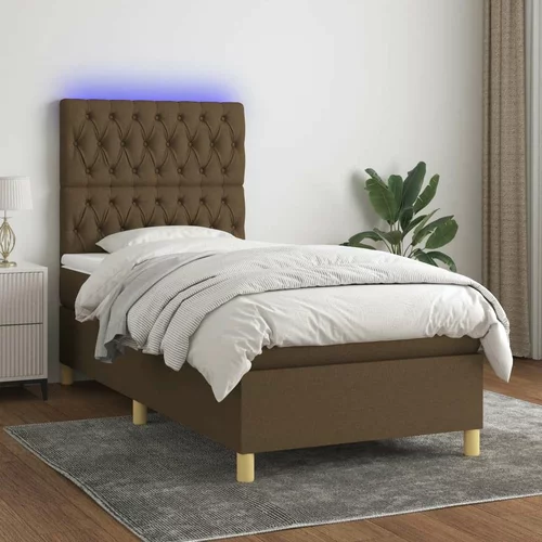  Box spring postelja z vzmetnico LED temno rjava 90x200 cm blago, (20930052)