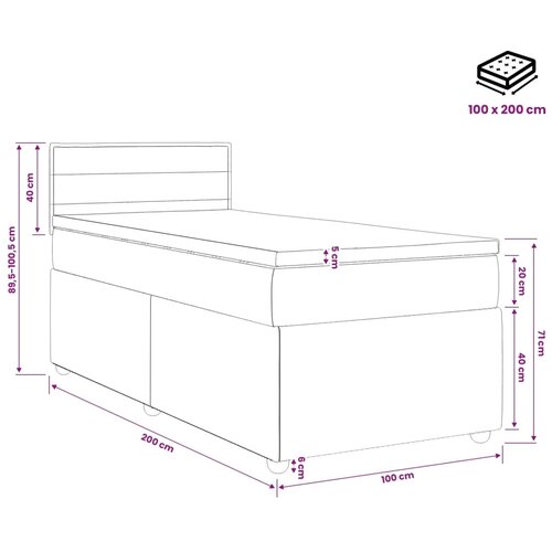  Boxspring krevet s madracem Krem 100 x 200 cm Tkanina - Krem 100 x 200 cm Dizajn linija Slike