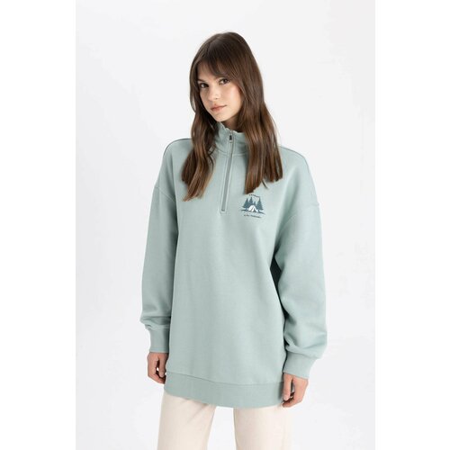 Defacto Regular Fit Thick Sweatshirt Fabric Polo Collar Printed Sweat Tunic Slike