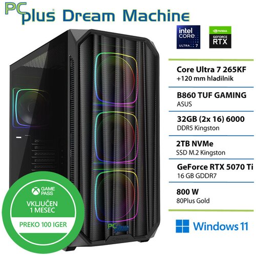 PCPLUS Gaming namizni računalnik PCPLUS Dream Machine, U7 265KF, 32 GB RAM, 2 TB SSD, RTX 5070Ti 16 GB, W11H + Xbox GP, (5000005395) Slike
