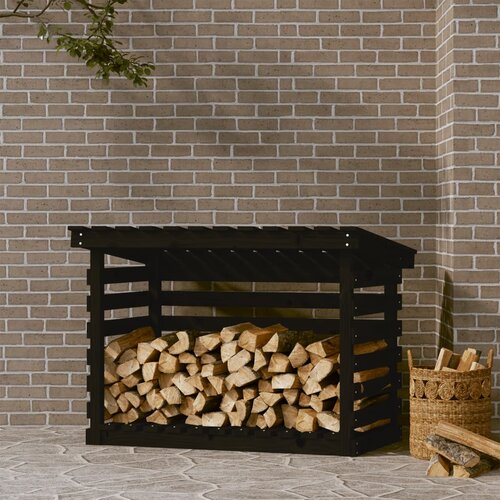 VidaXL Stojalo za drva črno 108x73x79 cm trdna borovina Slike