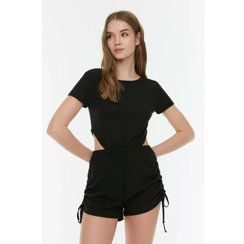 Trendyol Black Cut-Out Ruffle Detailed Camisole Knitted Jumpsuit