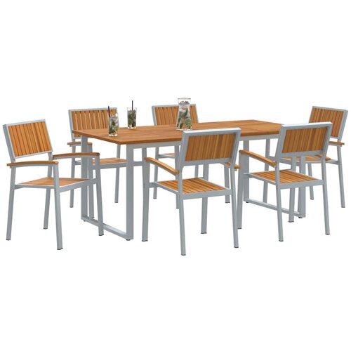  Vrtni set za objed 7 kom. Siva Čvrsto drvo akacije 180 x 90 x 75 cm Slike
