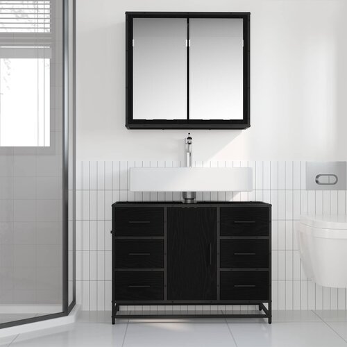  Set namje&amp;scaron;taja za kupaonicu 2 kom. Crni hrast 80 x 33 x 60 cm Slike