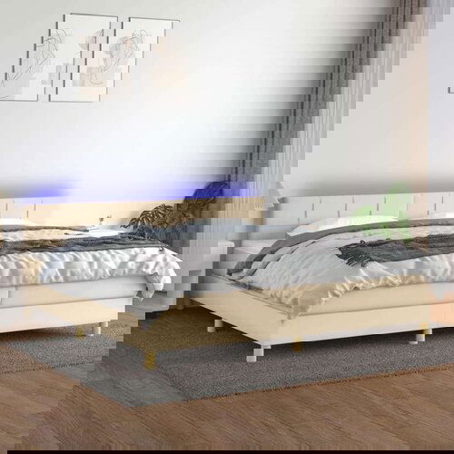 Box spring postelja z vzmetnico LED krem 200x200 cm blago, (20899304) Slike