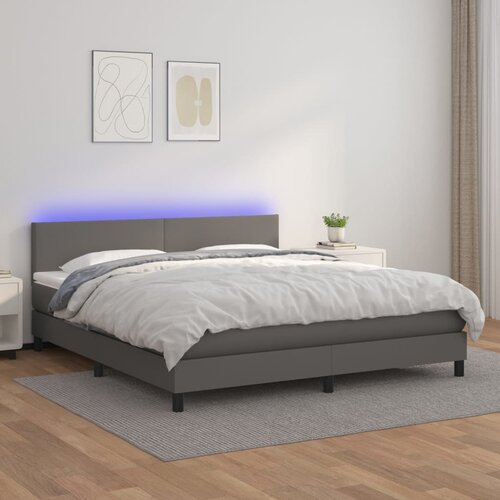  box spring s madracem LED sivi 180x200cm od umjetne kože Cene