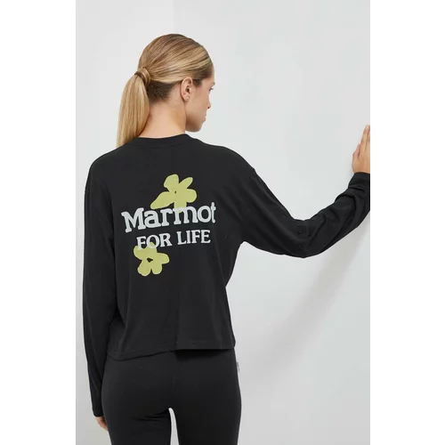 Marmot Majica z dolgimi rokavi Flowers For Life ženska, črna barva