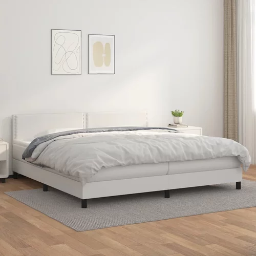 vidaXL Box spring postelja z vzmetnico bela 200x200 cm umetno usnje