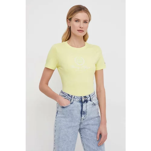 Tommy Hilfiger Bombažna kratka majica ženski, rumena barva