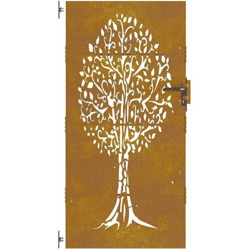  Vrtna vrata 85 x 175 cm od čelika COR-TEN s uzorkom stabla Slike