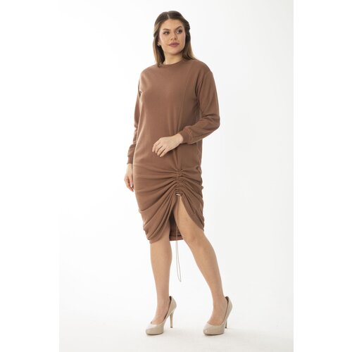 Şans Women's Plus Size Camel Skirt Elastic Gathered Sweatshirt Dress Slike