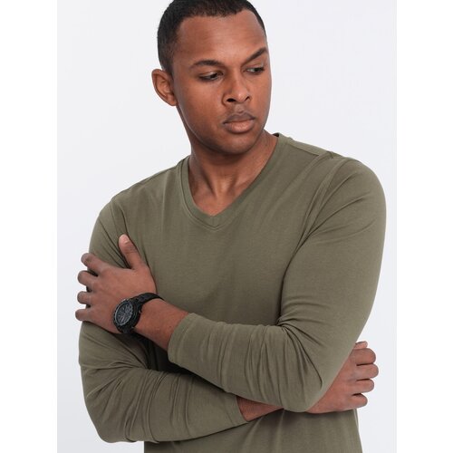Ombre Men&amp;#039;s unprinted longsleeve with v-neck - dark olive Slike