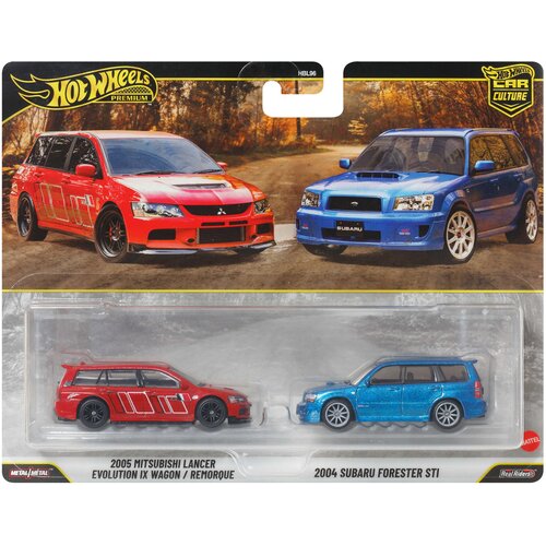 Mattel Hot Wheels: Deluxe 2005 Mitsubishi Lancer Evolution IX Wagon i 2004 Subaru Forester STI, set od 2 autića 1/64 - Slike