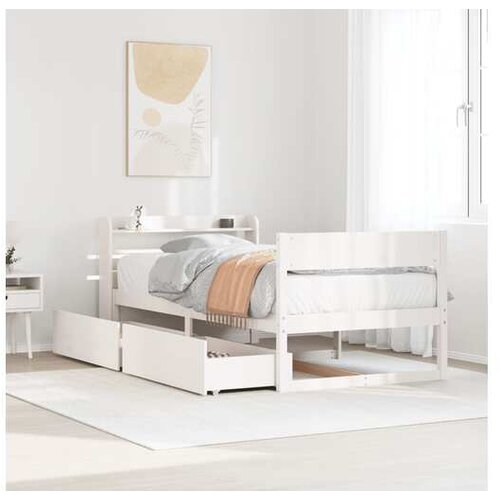 vidaXL Posteljni okvir brez vzmetnice bel 75x190 cm trdna borovina Cene