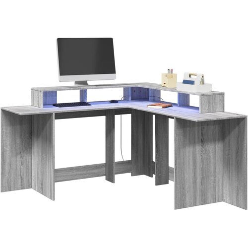 Furnova Pisalna miza z LED lučkami siva sonoma 152x152x91 cm inž. les, (22080682) Cene