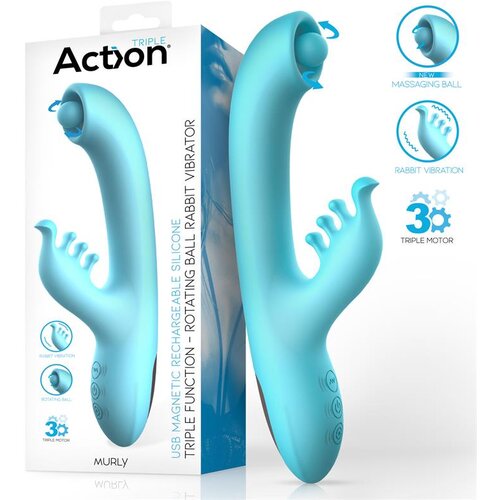 Action Murly Triple Function G-Spot Rabbit Vibrator with Massaging Ball 3 Motors Tuquoise Slike