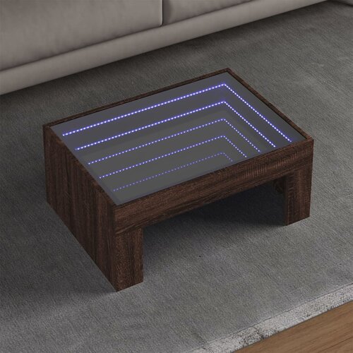 vidaXL Klubska mizica z neskončnimi LED rjavi hrast 70x50x30 cm Cene