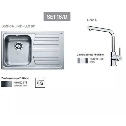 Franke set sudopera Logica Line LLX 611 desni + slavina Lina L Slike