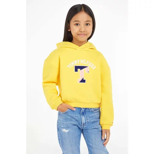 Tommy Hilfiger Otroški pulover rumena barva, s kapuco