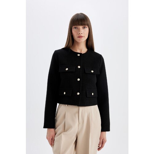 Defacto Crop Crew Neck Button Down Blazer Jacket Slike