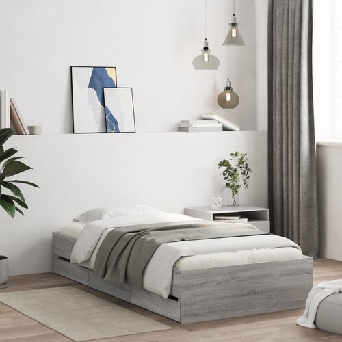 VidaXL Posteljni okvir s predali siva sonoma 90x190 cm inženirski les Slike