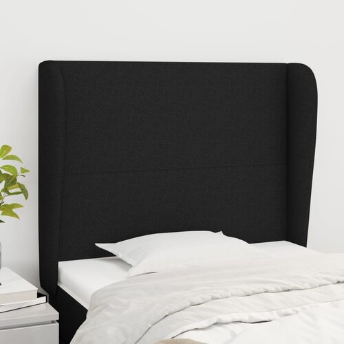 VidaXL Vzglavje z u&amp;scaron;esi črn 103x23x118/128 cm blago Slike