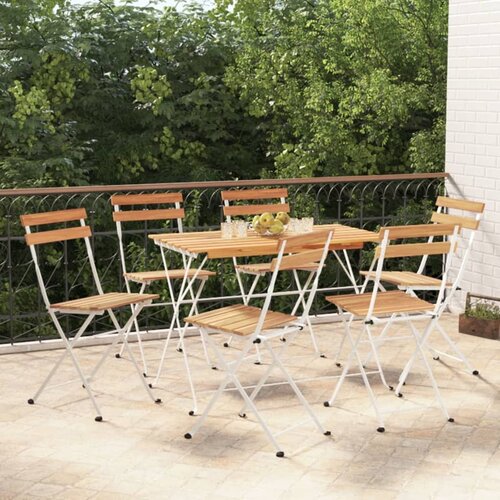 VidaXL 7-dijelni sklopivi bistro set masivno bagremovo drvo i čelik Slike