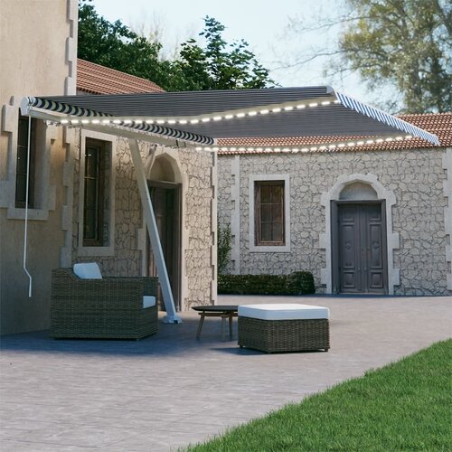 vidaXL tenda na ručno uvlačenje s LED svjetlom 400x300 cm plavo-bijela Cijene