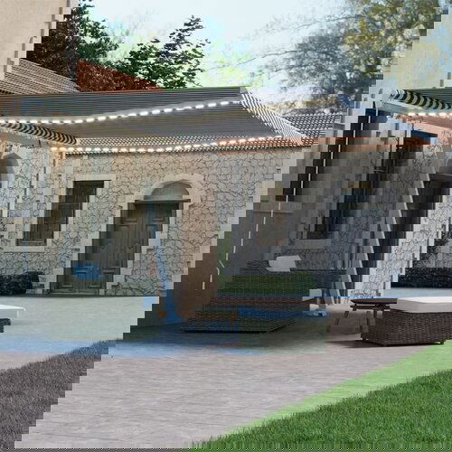 VidaXL tenda na ručno uvlačenje s LED svjetlom 400x300 cm plavo-bijela Slike