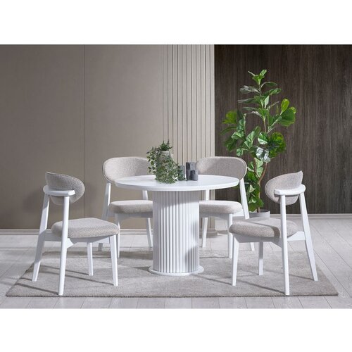 Hanah home silva - white white dining table & chairs set (4 pieces) Cene