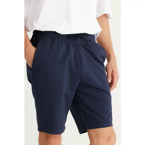 ALTINYILDIZ CLASSICS Men's Navy Blue Standard Fit Regular Fit Cotton Pocket Knitted Shorts