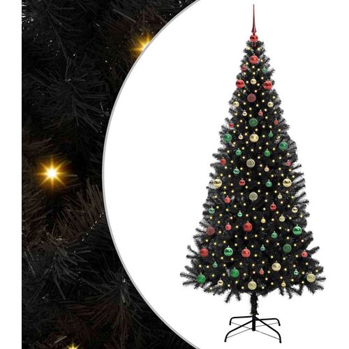VidaXL Božićno drvce s 300 LED svjetlima s stalakom Crna 240 cm PVC Slike