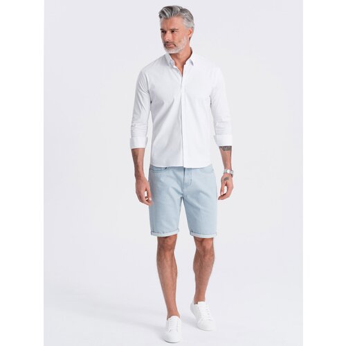 Ombre Men&amp;#039;s denim shorts in delicate stripe - light blue Slike