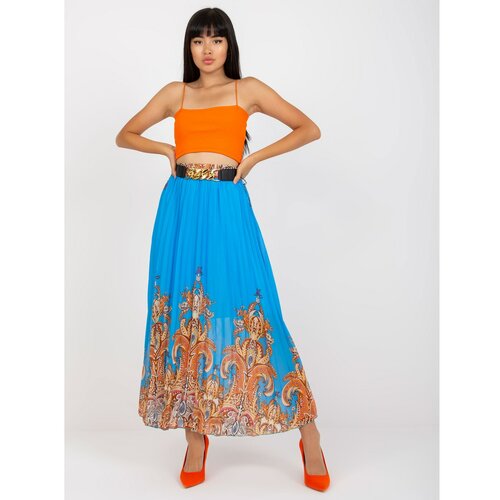 Fashion Hunters Blue pleated maxi skirt with a belt Slike