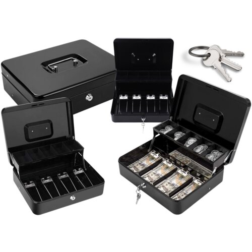 Metalna kasa s bravom za novčanice i kovanice - crna Cijene