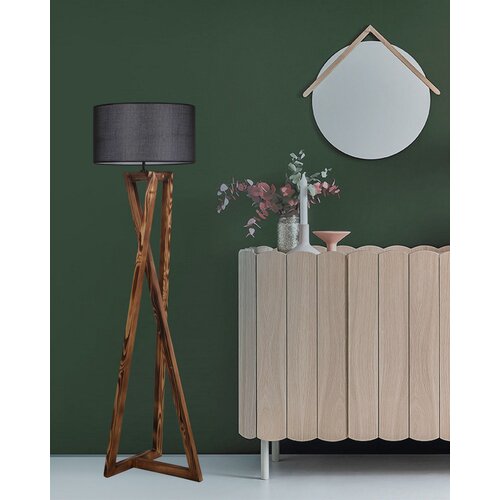 Opviq Maçka Yanık Ahşap lambader silindir Hasır siyah abajurlu brownblack floor lamp Cene