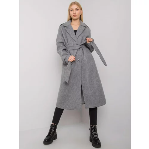 Fashion Hunters OCH BELLA Gray long coat with a belt