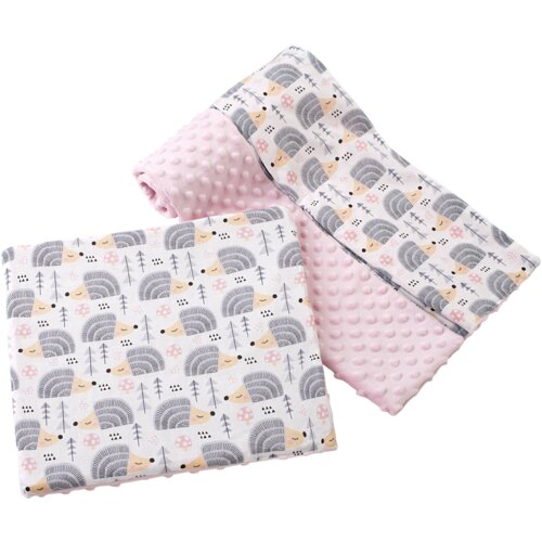 Medi Partners Quilt 75x100 + pillow 35x30 cotton + minky – Gray hedgehogs + light pink minky Cene