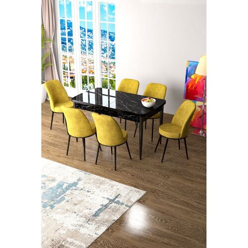 Hanah home Set Trpezarijski sto i 6 stolica Zen, žuto-crna Cijene